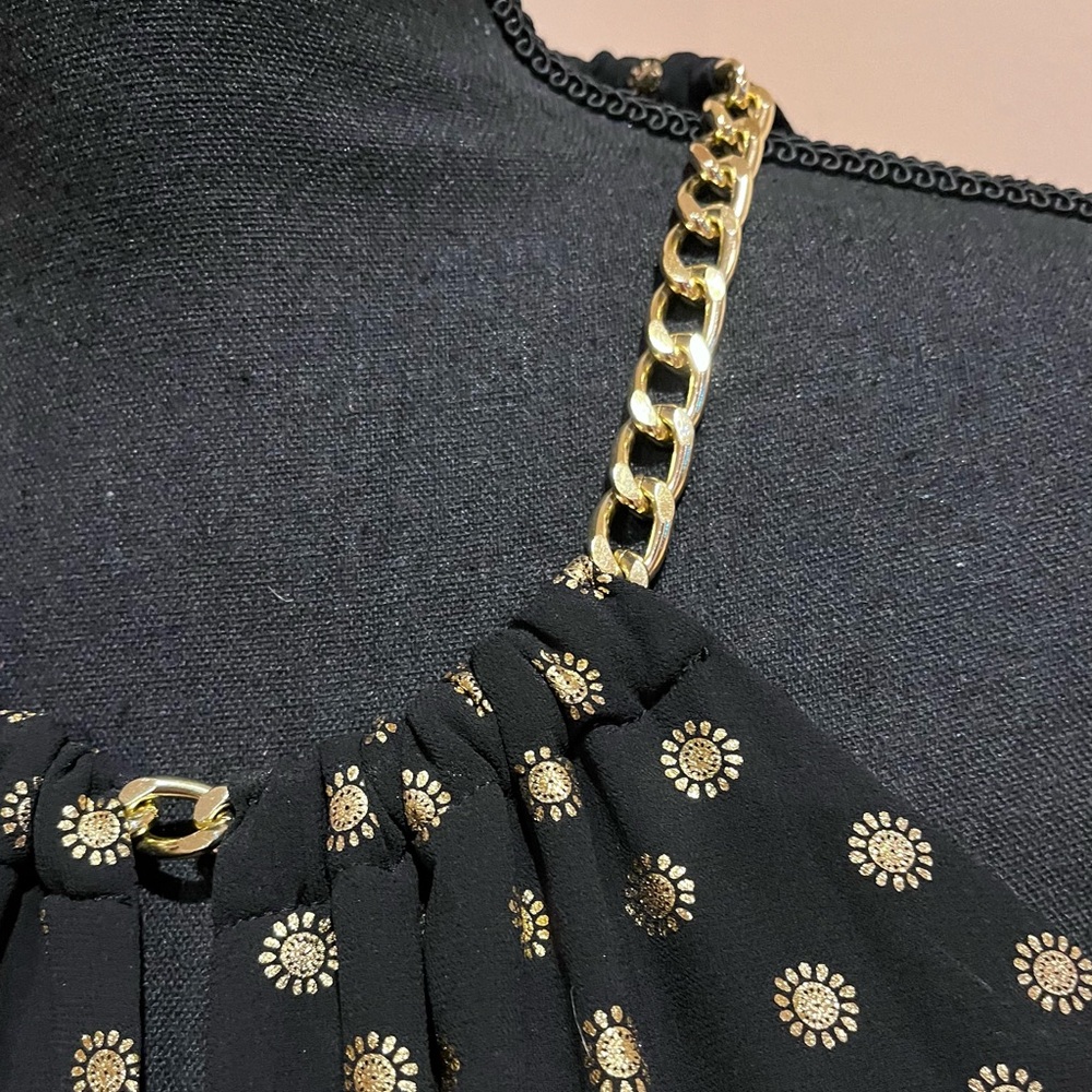 Michael Kors black and gold dress gathered chain trim neckline - Picture 3 of 7